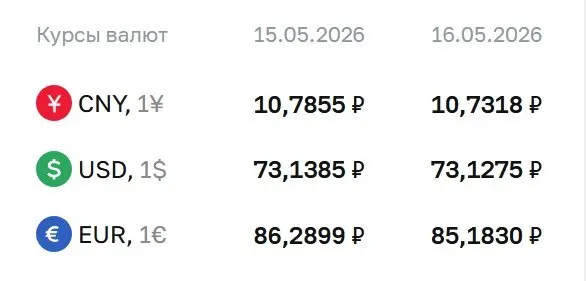 Официальный курс на 18 мая: доллар — 73,13 ₽, евро — 85,18 ₽, юань — 10,73 ₽. По курсу Центробанка проходят расчеты по ряду инструментов.