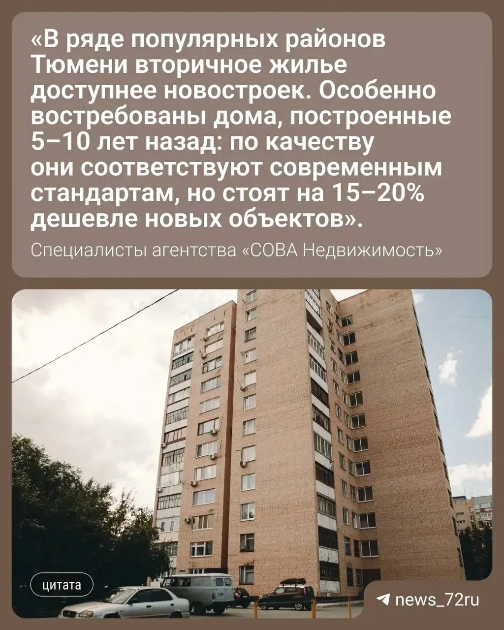 Средняя стоимость «вторички» в Тюмени выросла: однокомнатные — с 4,2 млн до почти 5 млн руб., двухкомнатные — до 6,28 млн, трёхкомнатные — до 7,2 млн. Одновременно увеличилась доля квартир, продающихся в течение месяца; на рынке около 18 тыс. объявлений.